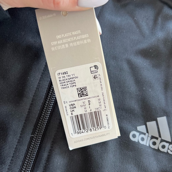Brand New Adidas Black with Grey Stripes Jckt Size M - Picture 4 of 5